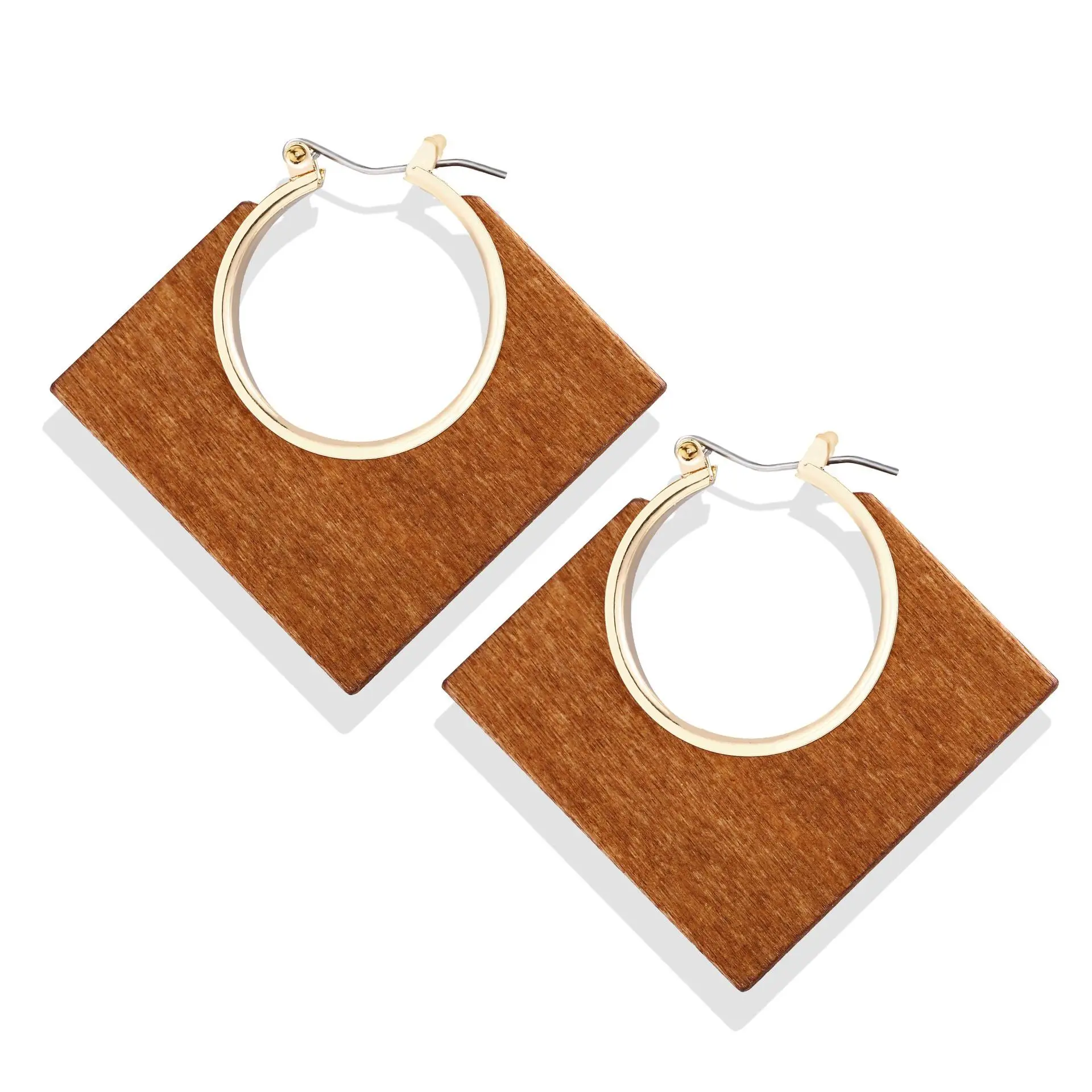 

2020 New Square Fashion Wooden Earrings Vintage Classic Brown Log Geometric Earrings Party Earrings Women Earrings
