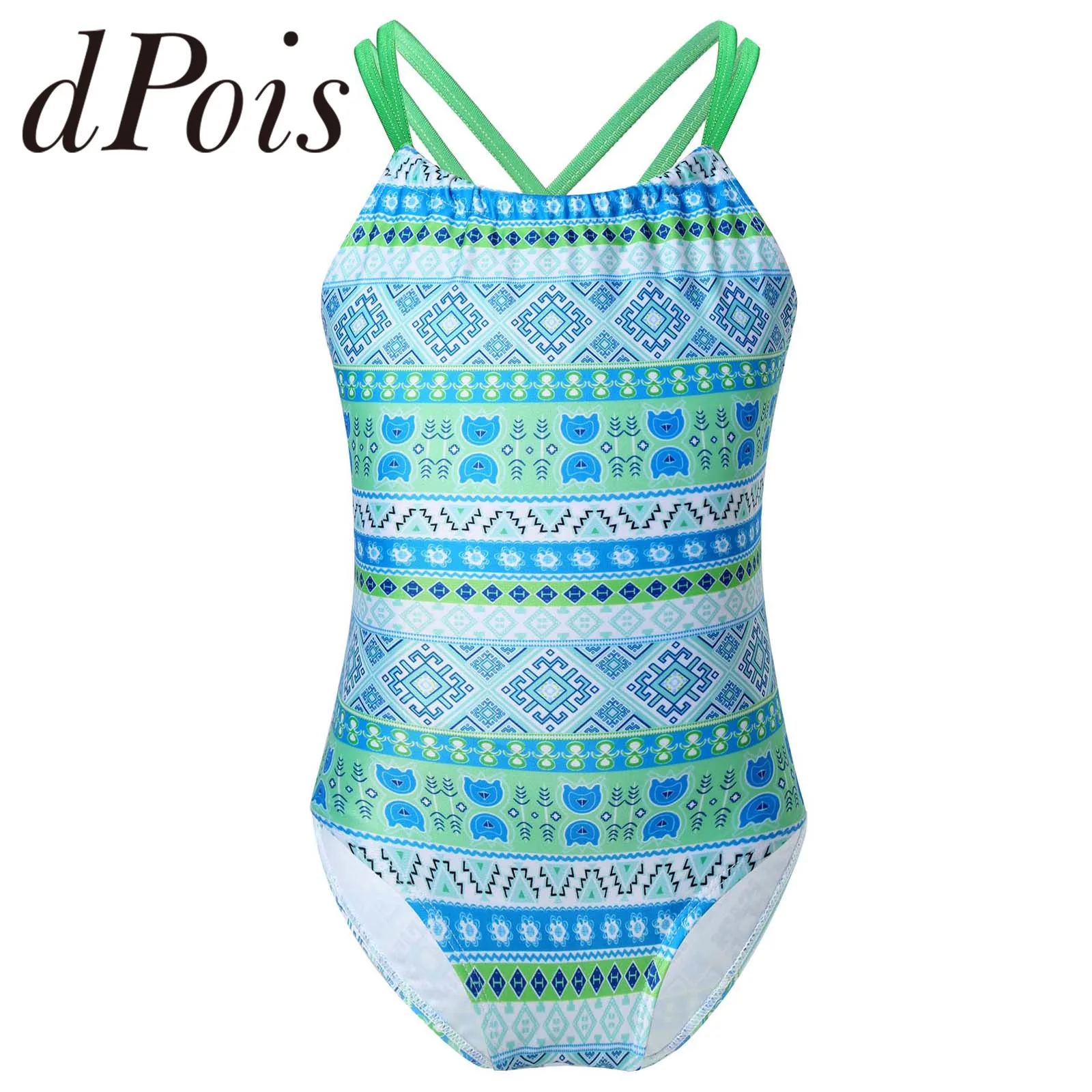 

Детский купальник для девочек, Цельный купальник на бретельках с геометрическим узором, пляжный купальник-бикини в богемном стиле, купальн...