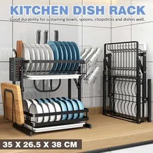 2-Tier Stainless Steel Dish Drying Rack Holder Drainer Kitchen Storage Shelf Sink Organizer Accessories Knife Fork Container