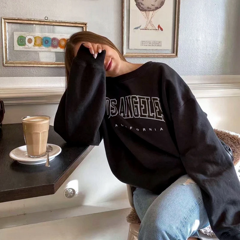 

Letter Print Pullovers Streetwear Women Hoodies Long Sleeve Loose Summer Casual Woman Sweatshirt 2021 Fashion Hoodies For Women