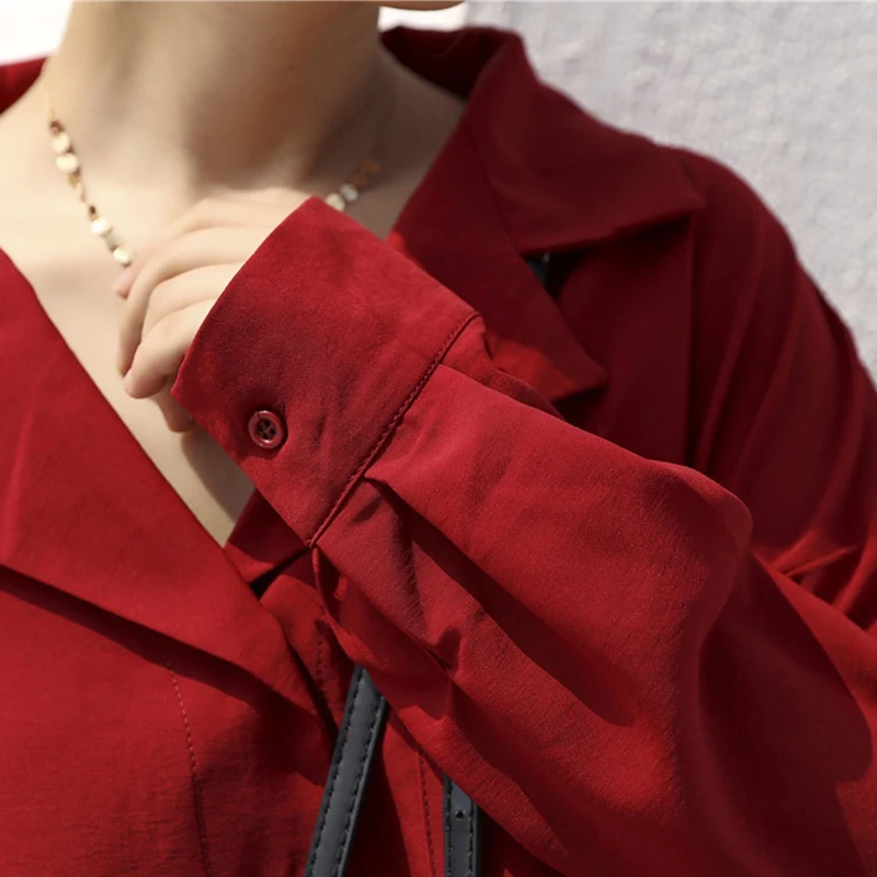 

Shirts Women Solid All Match Chic Korean Style Loose Fashion Chiffon Womens Comfortable Simple Casual Notched Ladies Clothing