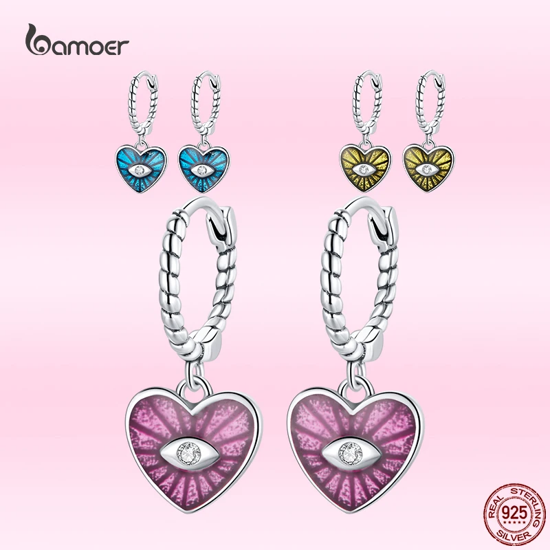 

Bamoer Original Unique Devil Eyes Earrings Real 925 Sterling Silver Heart Shape Earrings for Women Hypoallergenic Party Jewelry