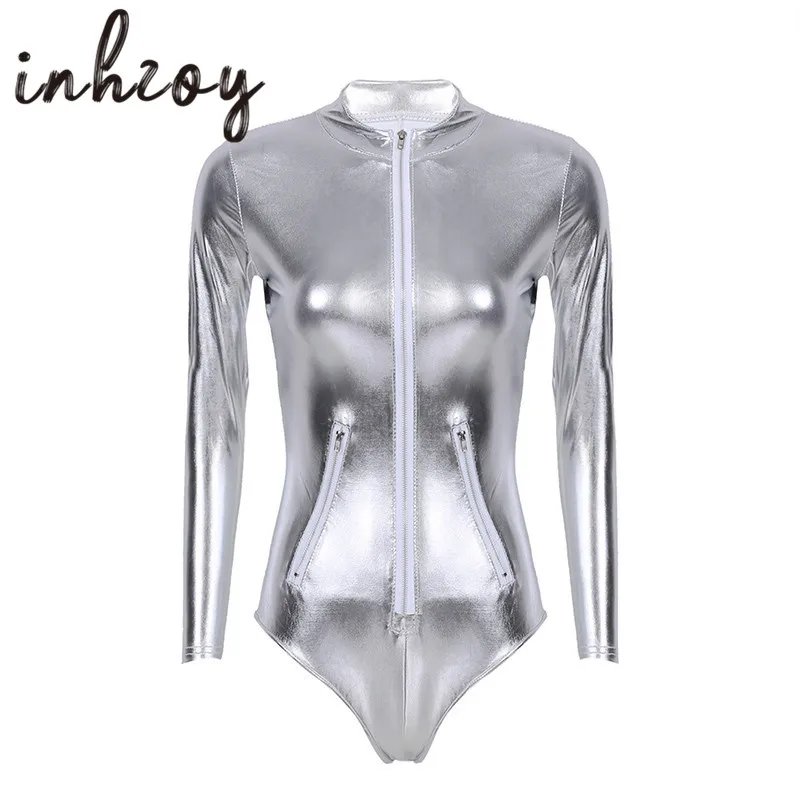 

Женское блестящее трико из лакированной кожи с длинным рукавом, сексуальный боди, одежда для танцев на шесте, для взрослых, для ночного клуб...