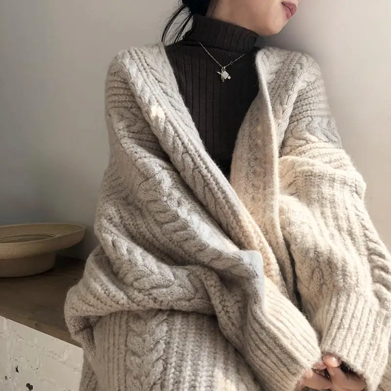 

2021 Autumn And Winter New Korean Women's Mid-Length Lazy Long-Sleeved Sweater Loose-Fitting Knitted Cardigan Jacket