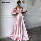 Женское вечернее платье Smileven, розовое, с вырезом сердечком, с цветами, с длинным рукавом, для особых случаев