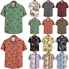 Мужские размера плюс Цветочный принт в клетку и полоску; Гавайские рубашки на пуговицах; Модная повседневная мужская футболка с коротким рукавом с пляжная блуза летняя одежда