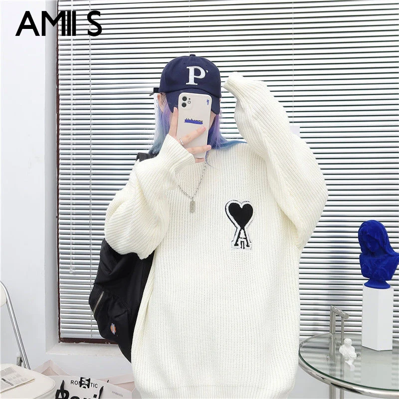 

Новинка, осенне-зимний пуловер Ami с надписью «love A», модный мужской и женский кардиган в стиле Харадзюку, свободный свитер с круглым вырезом д...