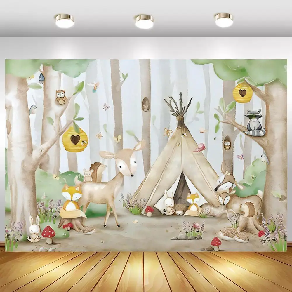 

Newborn Baby Shower Woods Photography Backdrops Kids 1st 2 3 Birthday Party Poster Photo Backgrounds Vinyl
