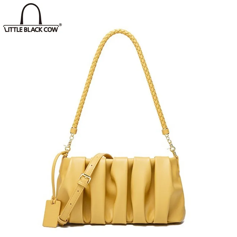 

Fashion Folds Pleated Bags Women Party Office Pu Leather Small Handbag Zipper Shoulder Crossbody Black Square Bags Female