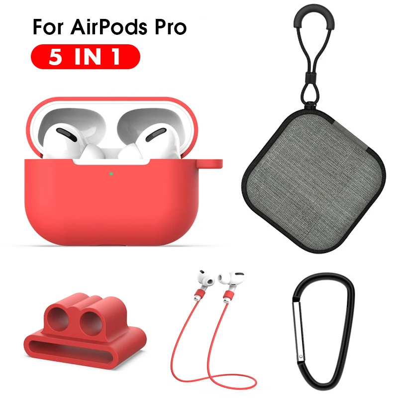 

5 IN-1 Protective Case For Air pods Pro Soft Silicone Lanyard Carabiner Earphones Case for Airpods 3 pro Accessories Storage Box