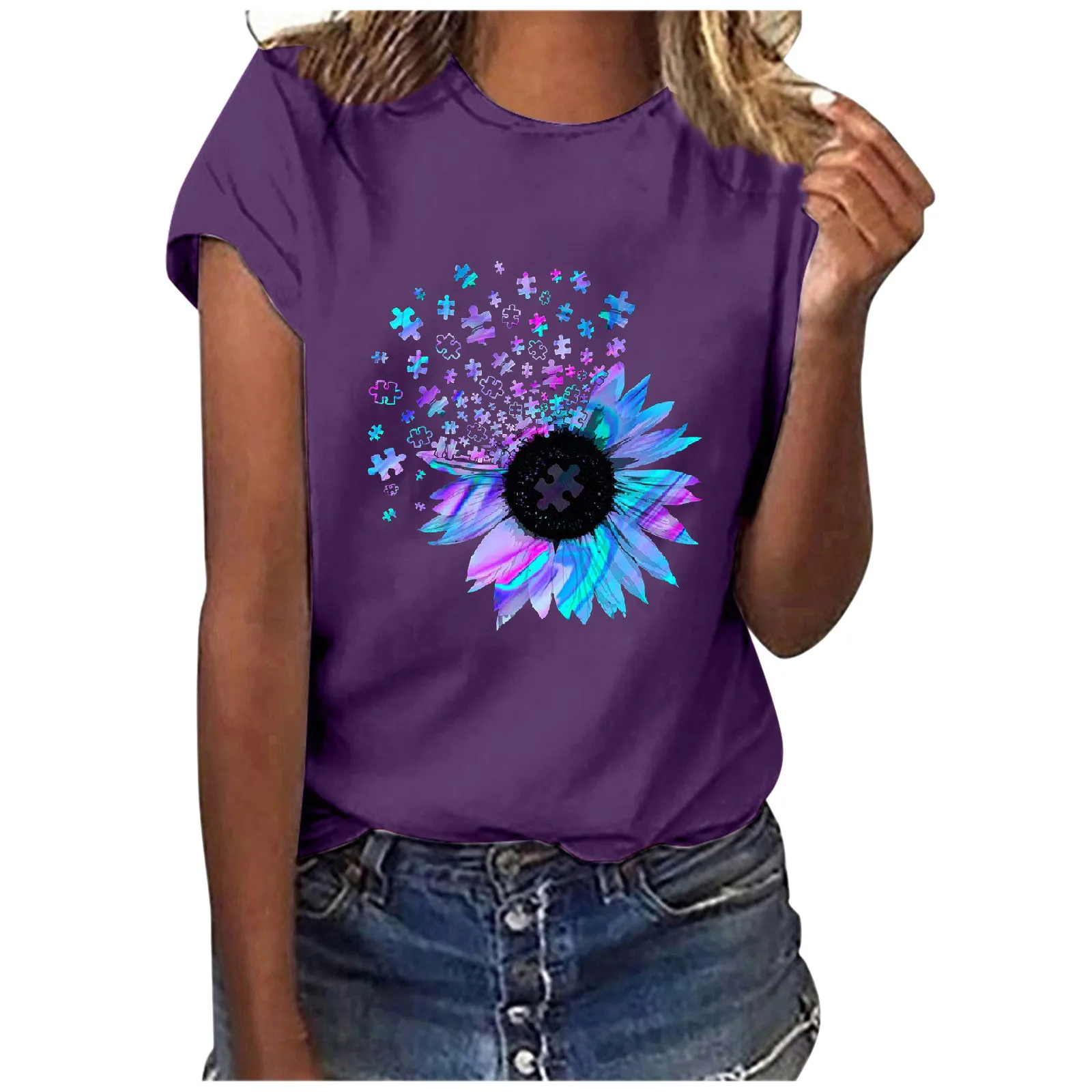 

Women Summe Top Tees Sunflowers Print Short Sleeves O-neck Loose T-shirts Harajuku Pullover Female Tee Shirts Femme Camisetas