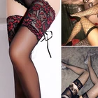 Сексуальные чулки в сеточку для женщин, нижнее белье, широкие кружевные чулки выше колена с цветочным узором, чулки в сеточку