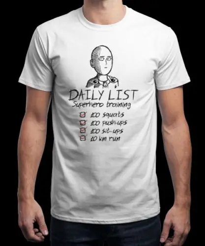 One Punch Man ежедневный перечень обучение Фитнес забавная белая футболка S 6XL|Мужские