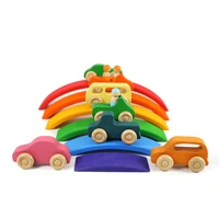 baby wooden toys rainbow car curved rainbow bridge wooden toys wood trees cars building bridge blocks montessori toy for gifts