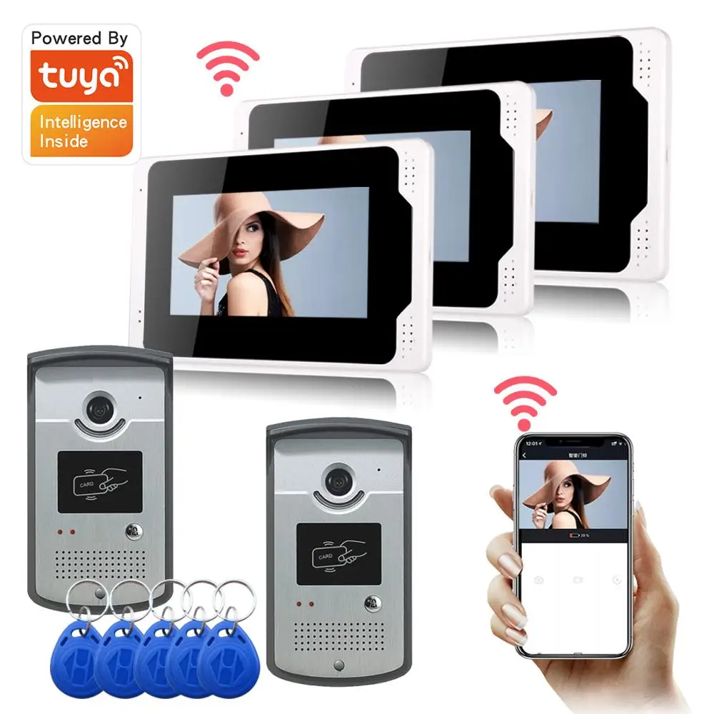 

Multi-languages Tuya WIFI Video Intercom RFID/APP Remote Unlock Video Doorphone Motion Record Touch Screen Smart Doorbell System