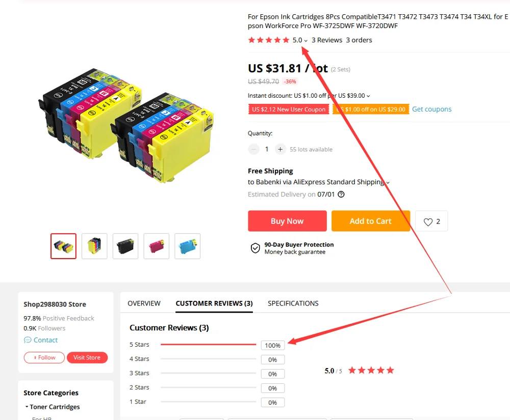 2020 NEW For Epson Ink Cartridges 8Pcs CompatibleT3471 T3472 T3473 T3474 T34 T34XL for WorkForce Pro WF-3725DWF WF-3720DWF | Компьютеры и