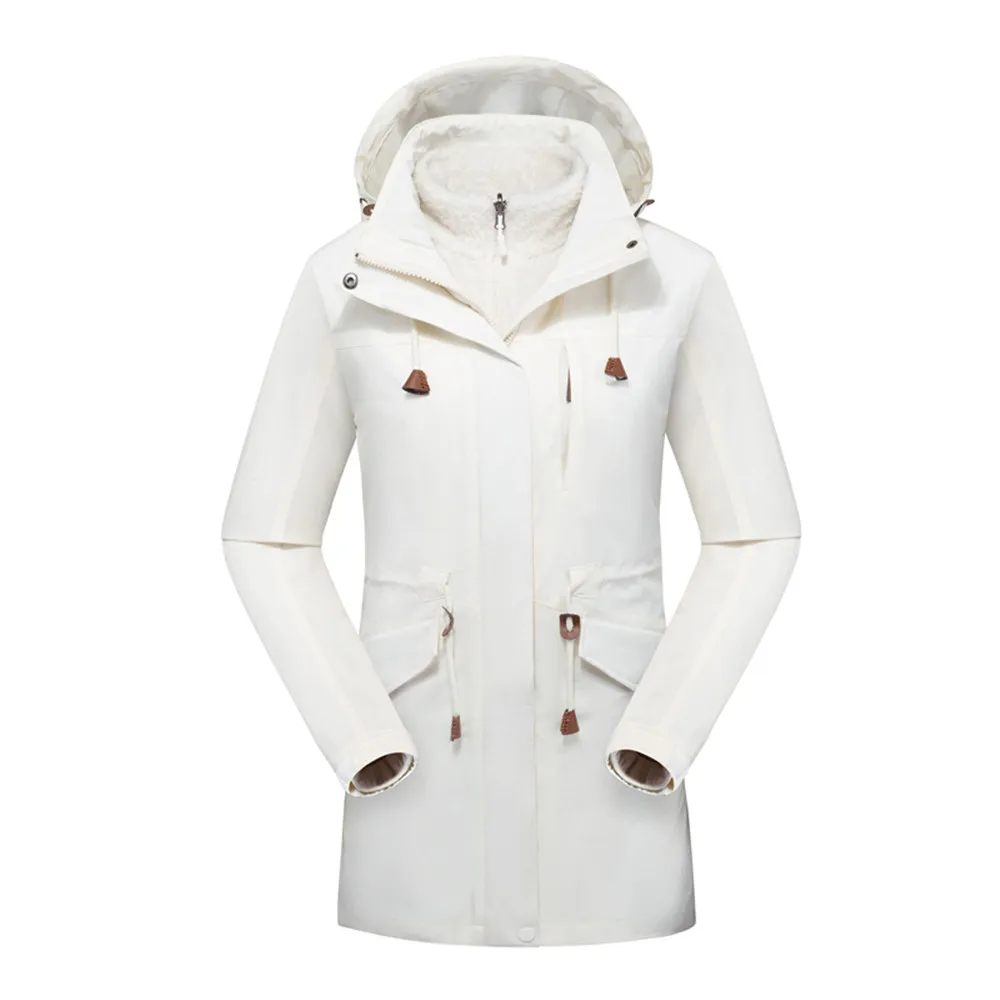 Beige White(Women) WWKK зимние мужские и женские теплые куртки для ходьбы на открытом воздухе спортивная одежда водонепроницаемые пальто одежда с капюшоном Кемпинг Треккинг Лыжная куртка - Цвет: Beige White(Women)