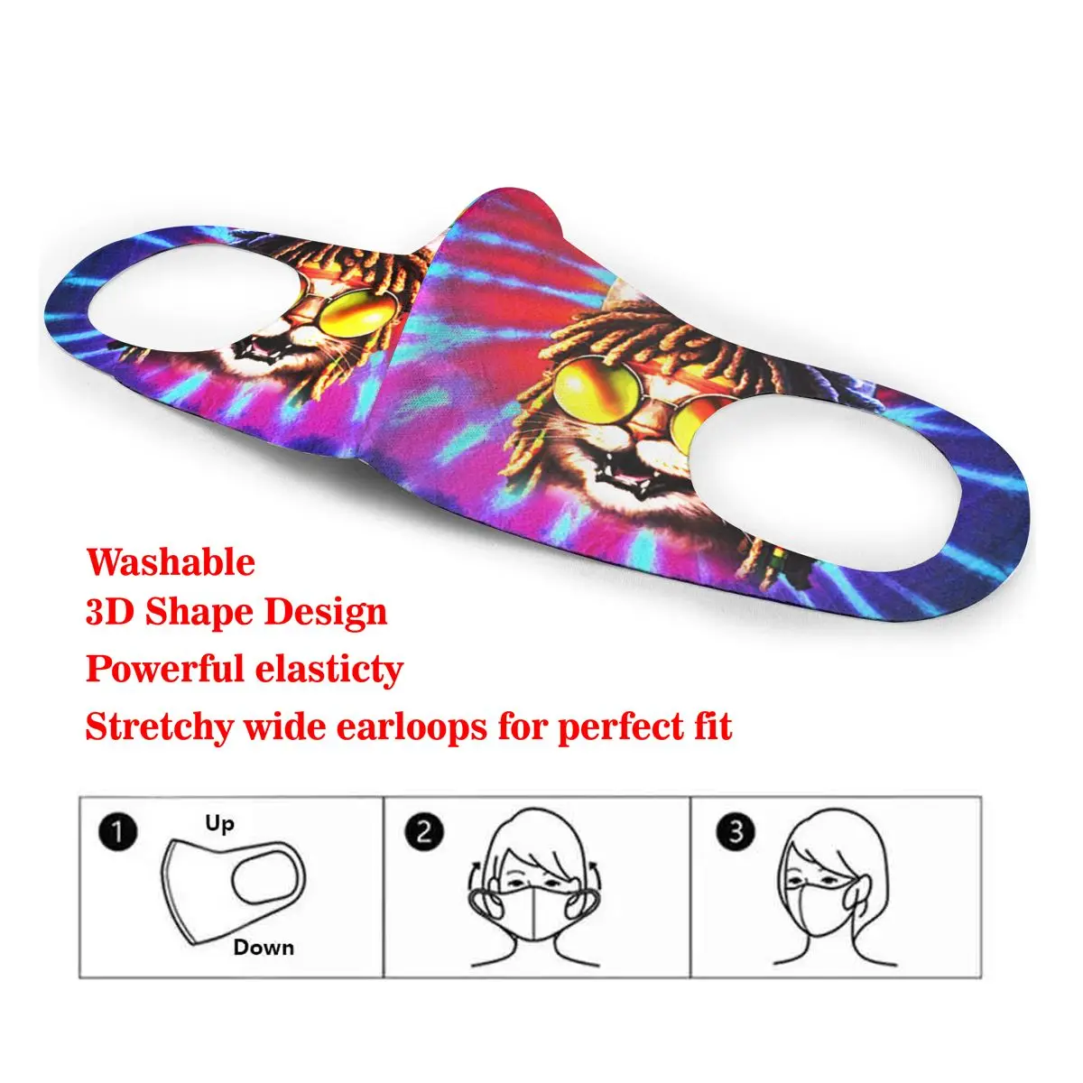 

Washable Earloop Mask 3D Tie Dye Rasta Cat Cycling Anti Dust Mouth Face Care Respirator for Summer