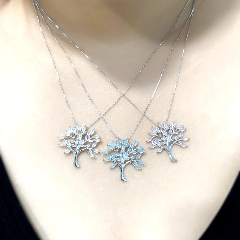 

New Arrival Fashion Tree of Life Pendant Necklaces cubic zirconia Plant Chain Necklace Fine Jewelry Gifts For Women 3 Colors