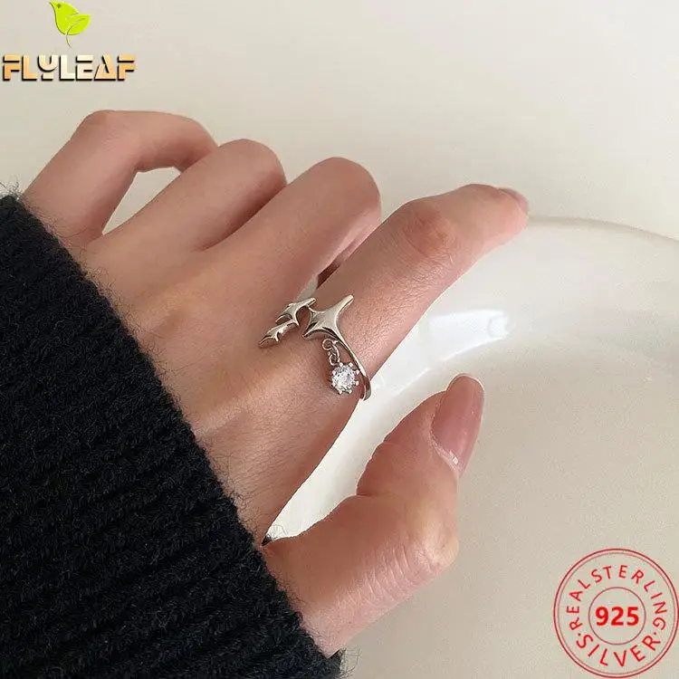 

Star Bright Zircon 100% 925 Sterling Silver Rings For Women Simple Open Ring Fashion Fine Jewelry Adjustable