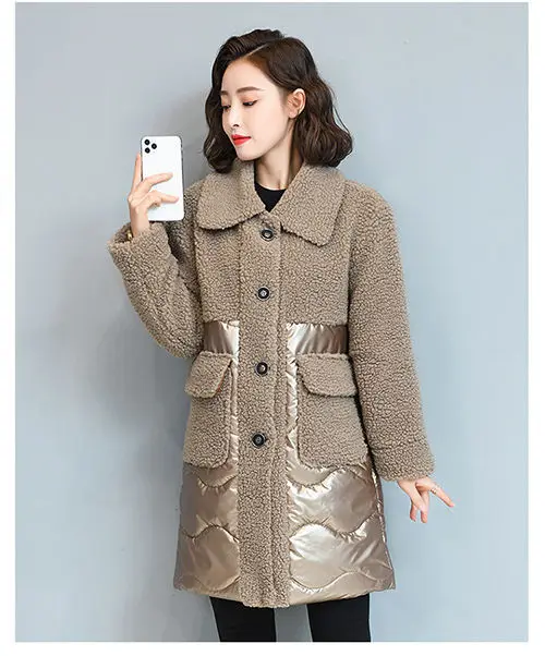 

2021 зимнее пальто, женские куртки из искусственного меха, женское свободное кашемировое пальто из овечьей шерсти с зернистой отделкой из ове...