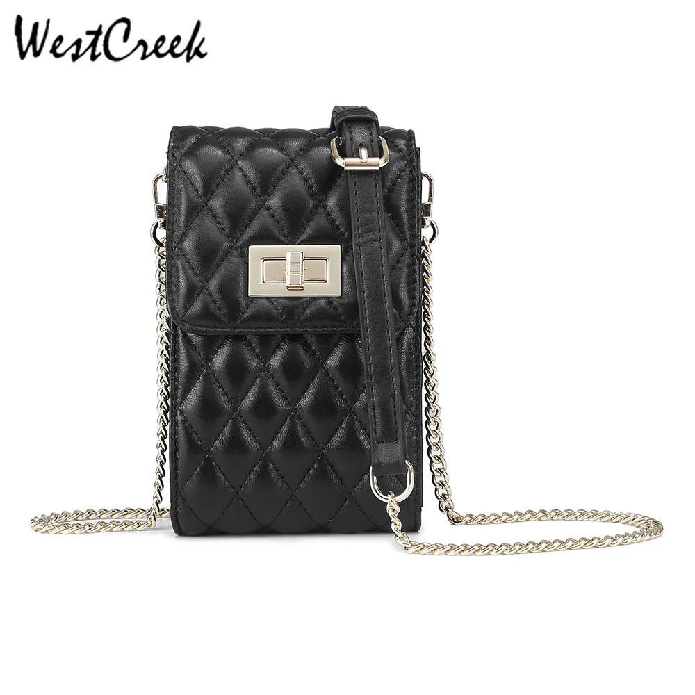 WESTCREEK цепи мобильный телефон женская сумка почтальон сетка из овечьей кожи
