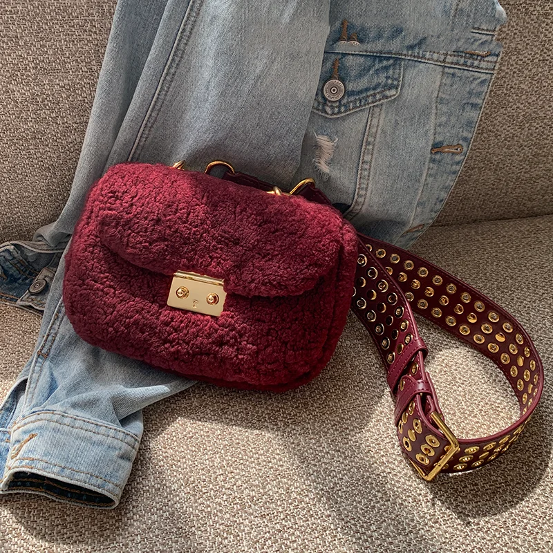 Модная женская сумка WOONAM из натуральной шерсти кожаная на плечо с откидной