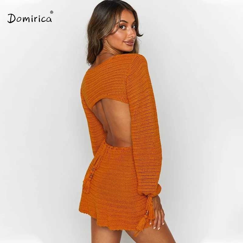 

Pink Dress Vestido Feminino V-neck Wrapped A-line Skirt Sexy Hollow Waistless Long Sleeve Mini Dress Bodycon Dress for Women