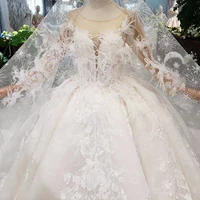BGW HT4291 Feather 2020 Wedding Dress With Wedding Veil Long Sleeve O-neck Ball Gown Handmade White Wedding Gown With Train