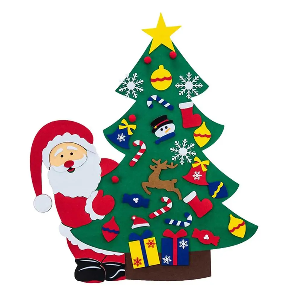 

Felt Christmas Tree Santa Claus Kids Christmas Tree Set With 32pcs Decorative Ornaments Home Door Wall Decorations Gift For Ki