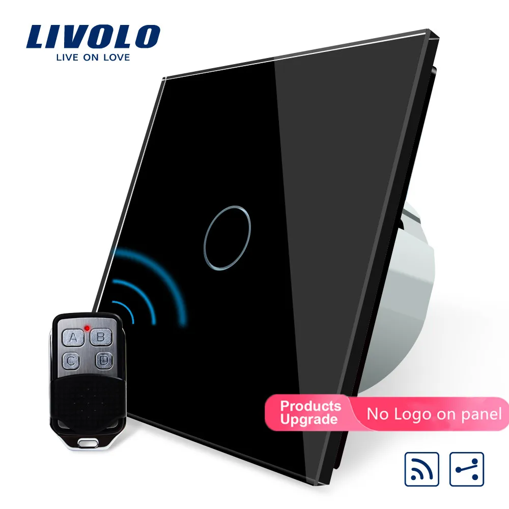 Black-No logo Livolo/Стандартный Беспроводной переключатель 1 Gang 2 Way, AC 220~ 250 V, с пультом дистанционного управления Функция, C701SR-1/2/3/5, без пульта дистанционного управления - Цвет: Black-No logo
