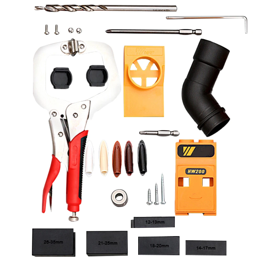 

Woodworking Oblique Hole Locator Drill Bits Pocket Hole Jig Kit C Clamp Angle Drilling Guide Set Hole Puncher DIY Carpentry Tool