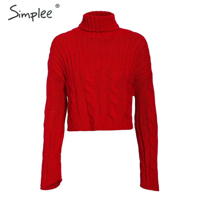 Simplee Turtleneck knitted sweater women long sleeve pullover Elegant white solid casual 2019 Winter female warm | Женская одежда