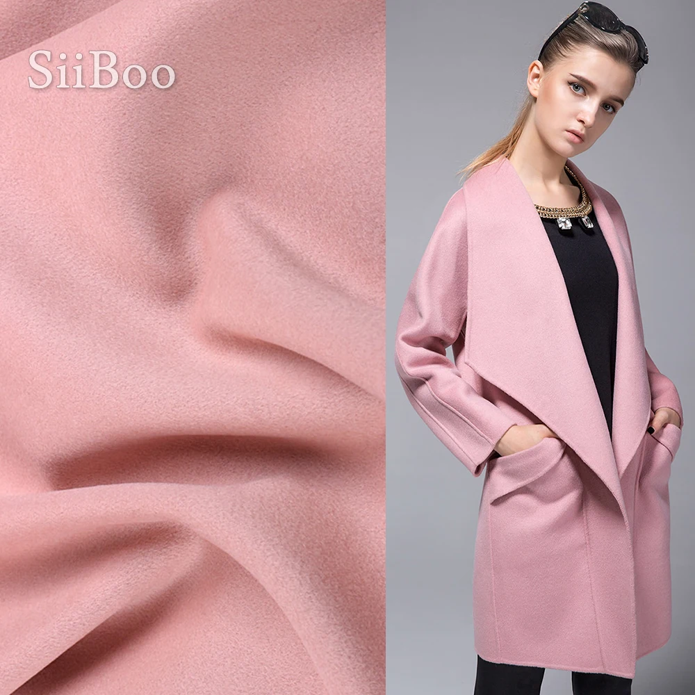 High quality pink color double-face cashmere wool fabric apparel for women autumn trench coat blazer tissu en cachemire SP6012