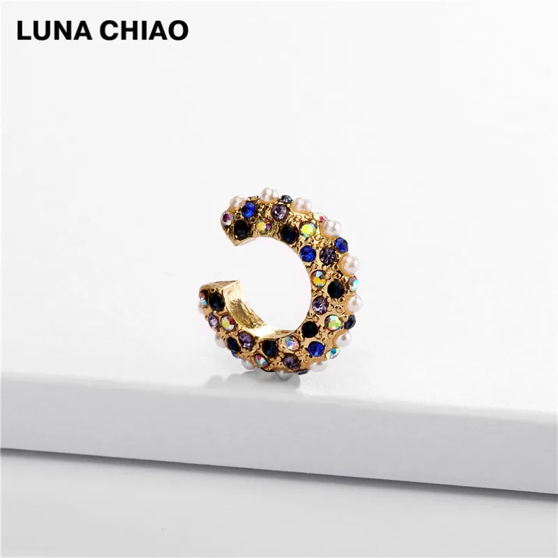 A0922BL LUNA CHIAO Популярные хрустальные стразы металлические жемчужные манжеты для ушей штабелируемые манжеты Комплект сережек для женщин - Metal Color: A0922BL