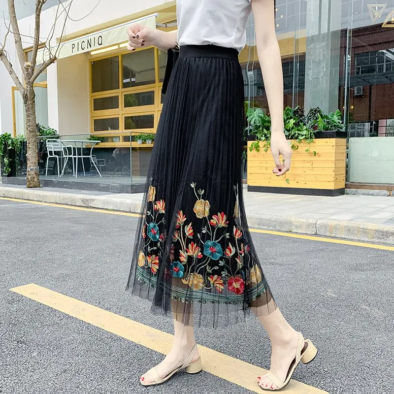 Летняя женская юбка в стиле ампир винтажная Сексуальная сетчатая Цветочная