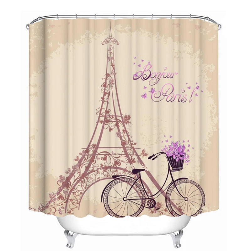 D Shower Curtain Парижская башня Пейзаж 3D водонепроницаемый занавеска для душа s ванная комната наборы занавесок противоскользящие пьедестал ковер крышка унитаза коврик для ванной набор - Цвет: D Shower Curtain