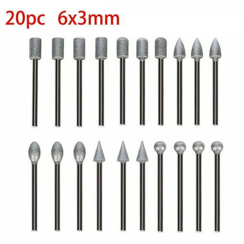 

20Pcs 120 Grit Diamond Polishing Head Wood Glass Metal Tile Marble Grinding Stone Burr Remover Abrasive Tools