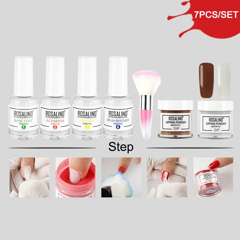 RP-7PCS-03 ROSALIND погружающая блестящая пудра натуральный сухой хром пигмент дизайн ногтей пыль голографическая Пудра Набор для гель-лака маникюр - Цвет: RP-7PCS-03