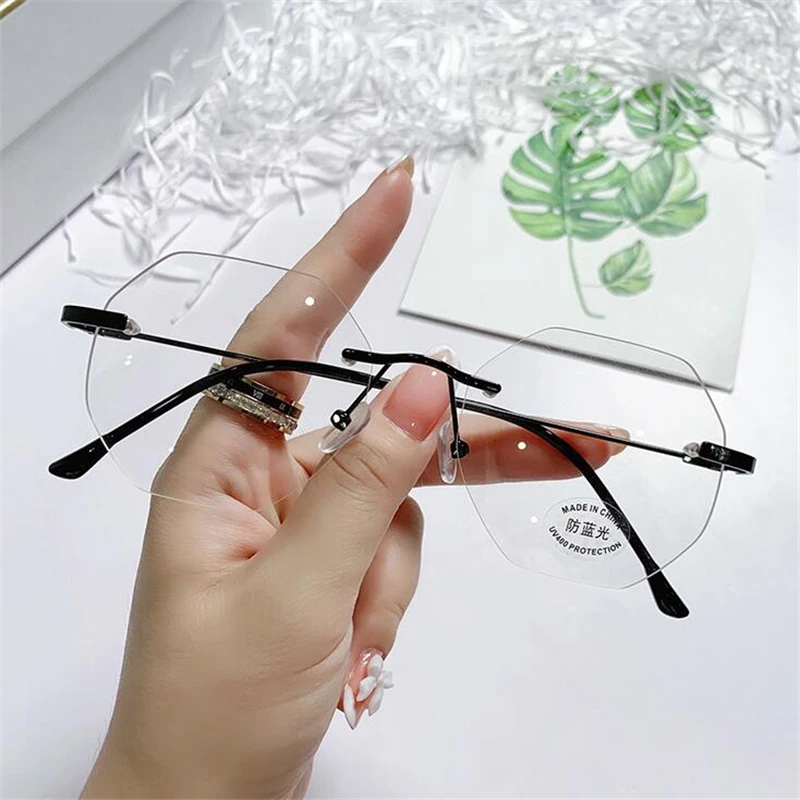 Очки без оправы женские аксессуар от близорукости с отделкой голубого цвета