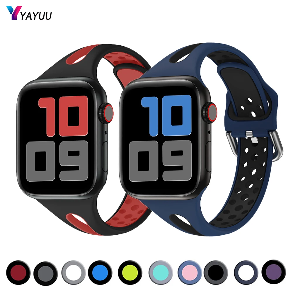 

Воздухопроницаемый силиконовый спортивный ремешок YAYUU для Apple Watch 38/40 мм, тонкий узкий ремешок для часов iWatch SE Series 6/5/4/3/2/1