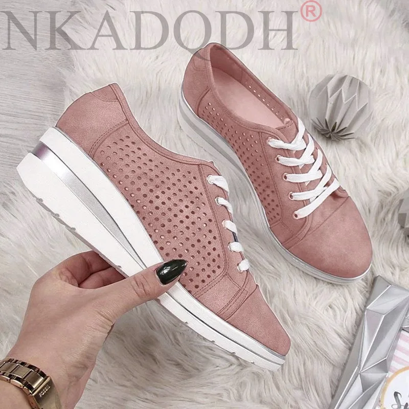 

Women Wedge Shoes Summer Autumn Casual Canvas Sneakers Breathable Platform Sneakers Meddle Heel Pointed Toe Pump Air Mesh Shoes