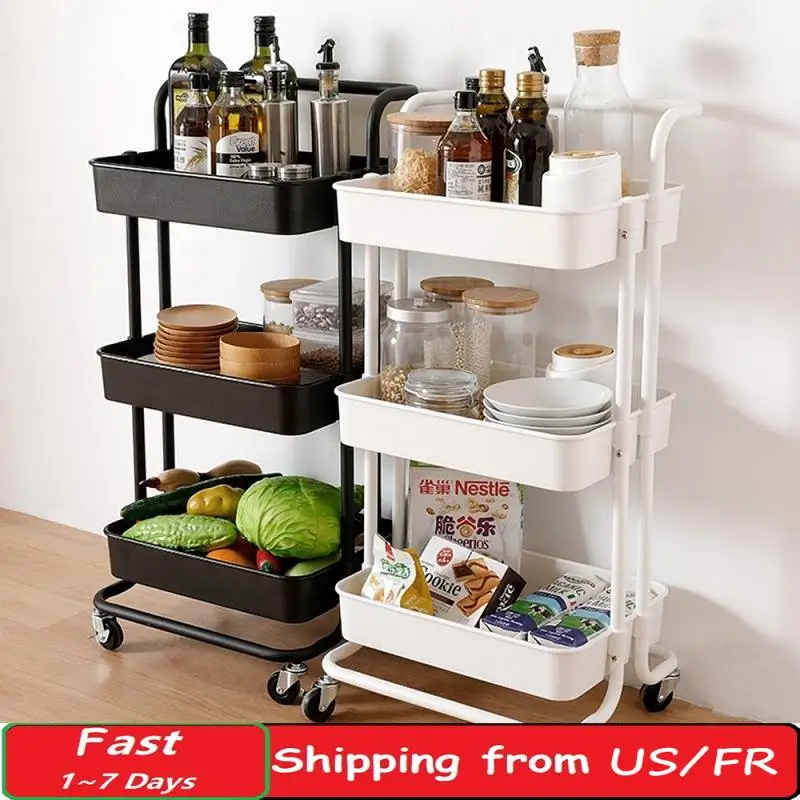 

3-Tier Rolling Utility Cart Kitchen Trolley Rolling Storage Cart With Wheel And Handle Kitchen Bathroom Storage Rack HWC