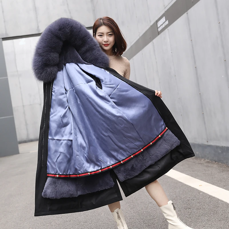 2019 зима новый натуральный Лисий Мех капюшон кроличий мех лайнер длинный стиль