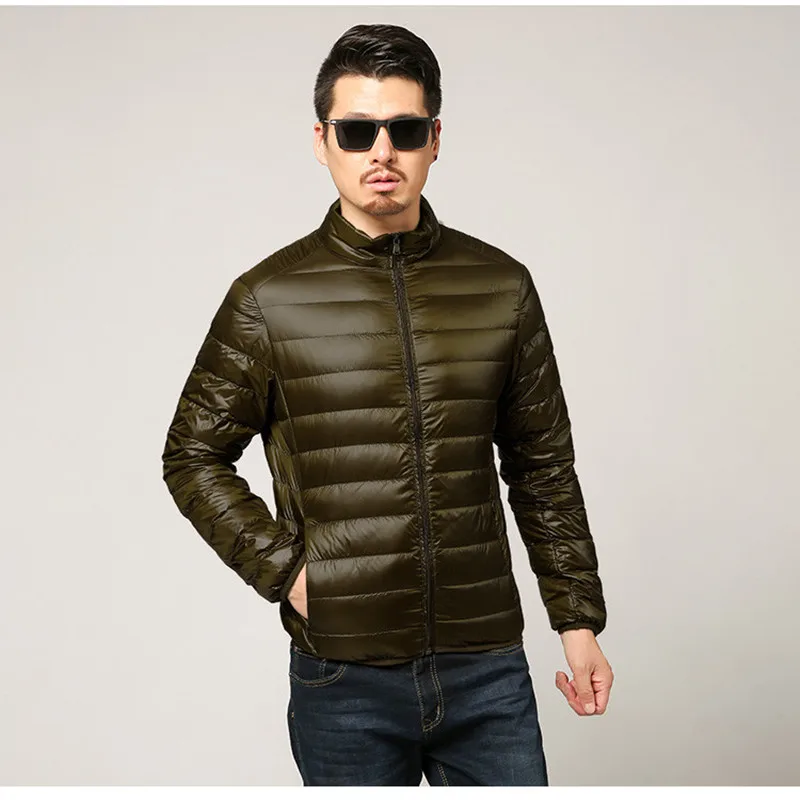 ArmyGreen Multi-color Winter Fashion Brand Ultralight Duck Down Jacket Men Hooded Streetwear Light Feather Waterproof Warm Coat 4XL - Цвет: ArmyGreen