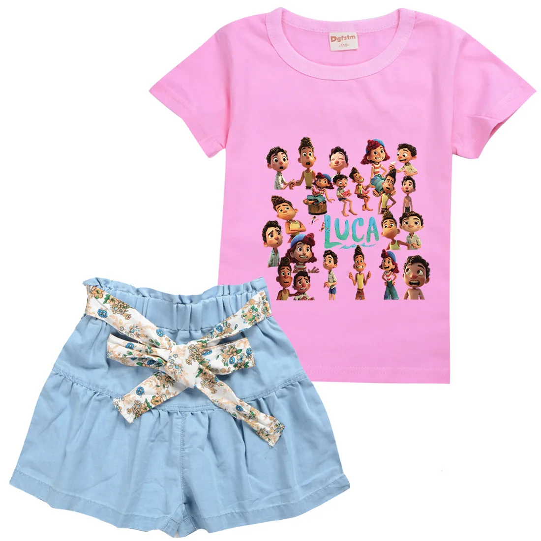 

Popular Moive Summer Friends Sunny Day Clothes Kids Cartoon Luca Short Sleeve T-shirt Jeans Shorts Toddler Girl Casual Outfits