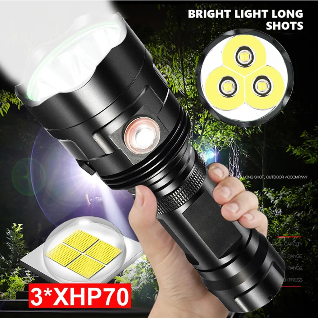Светодиодный фонарик 3 * XHP70 с USB зарядкой водонепроницаемая лампа ультра яркий