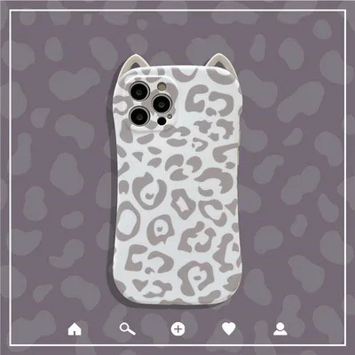 

New Stylish Leopard Ears Apply To Apple Mobile Phone Case All-Inclusive Anti-Falling Soft Phone Case For Ladies TPU Material