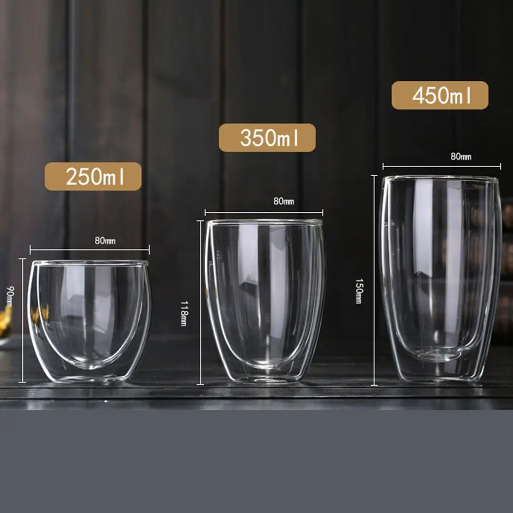 

80/250/350/450 ML Heat-resistant Double Wall Glass Cup Beer Espresso Coffee Cup Mugs Transparent Tea Cups Beer Cup Drinkware