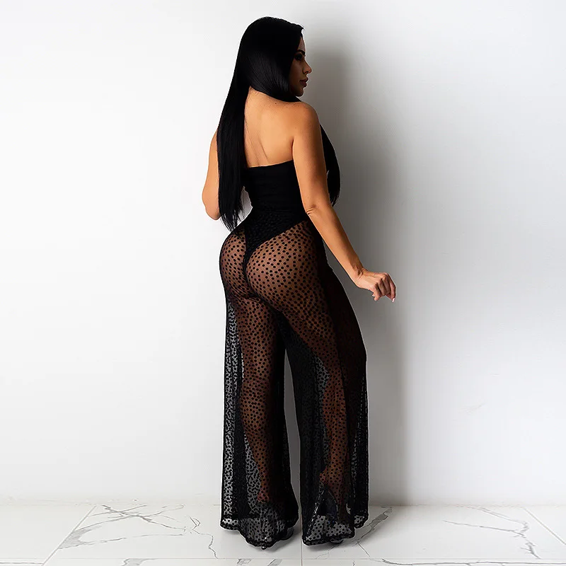 Сексуальный боди с открытыми плечами в горошек Женский Летний комбинезон черный